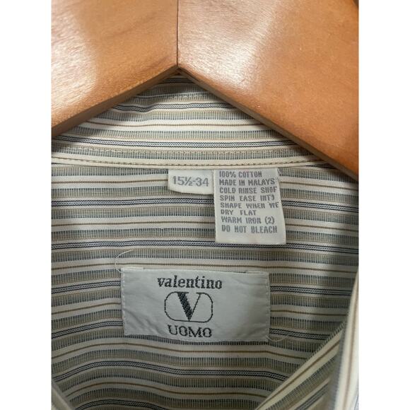 Vintage VALENTINO Men's Striped Shirt Long Sleeve w Pocket - Picture 3 of 3